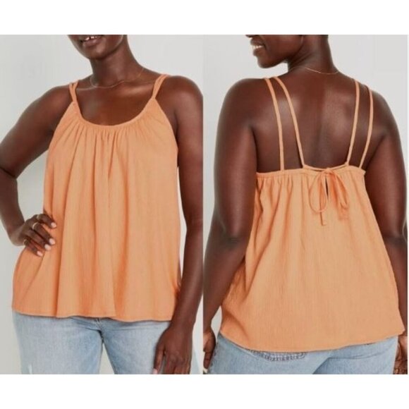 Old Navy Top Womens XXL Tall Orange Blossom Strappy Tie Back Tank Boho Beachy - Picture 1 of 7